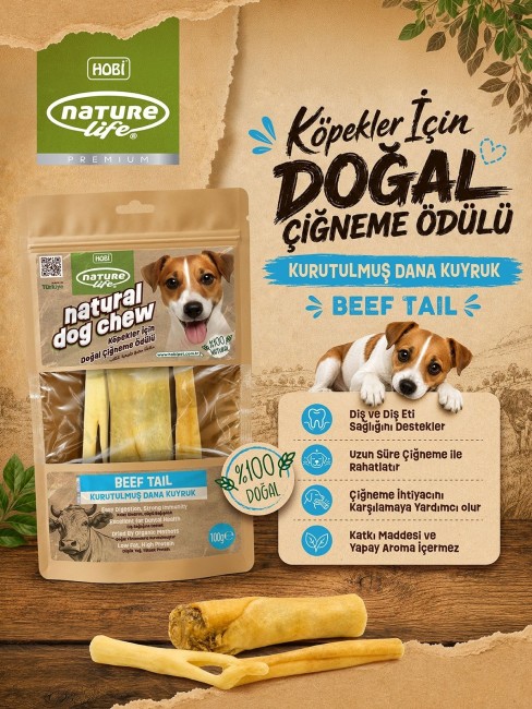 NatureLife - Naturelife Kurutulmuş Dana Kuyruk Köpek Çiğneme Ödülü 100 gr