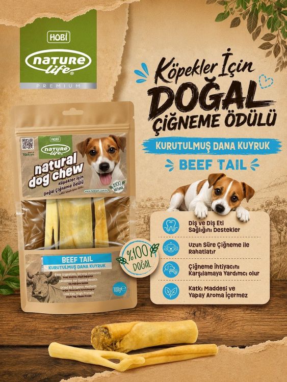 Naturelife Kurutulmuş Dana Kuyruk Köpek Çiğneme Ödülü 100 gr - 1