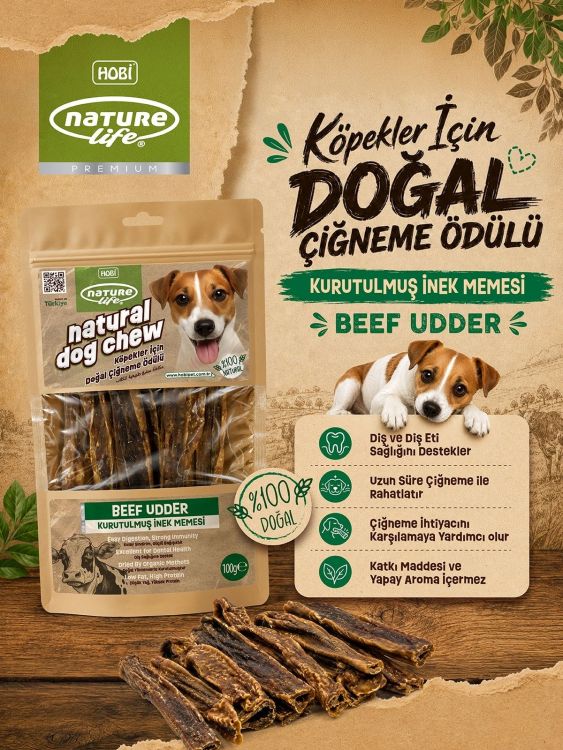 Naturelife Kurutulmuş İnek Memesi Köpek Çiğneme Ödülü 100 gr - 1