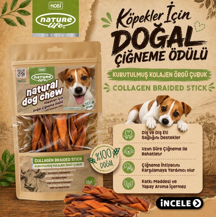 Naturelife Kurutulmuş Kolajen Örgü Çubuk Köpek Çiğneme Ödülü 100 gr