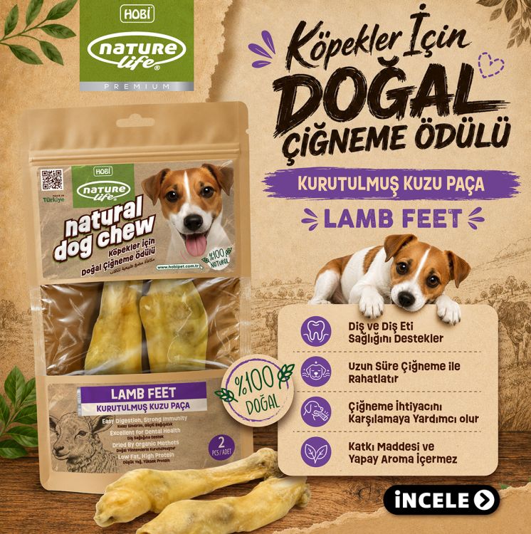 Naturelife Kurutulmuş Kuzu Paça Köpek Çiğneme Ödülü 2′li