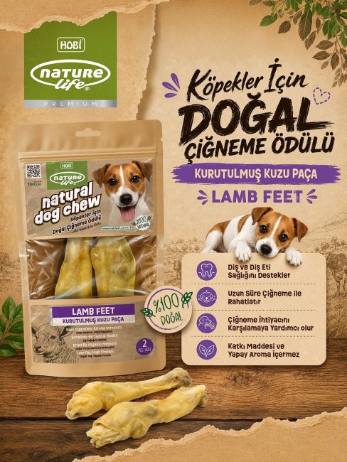 Naturelife Kurutulmuş Kuzu Paça Köpek Çiğneme Ödülü 2′li