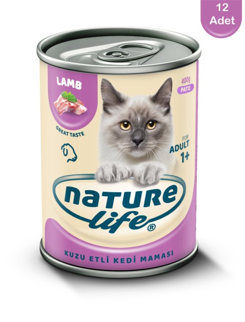 NatureLife - Naturelife Kuzu Etli Ezme Kedi Konservesi 400gr x 12 Adet