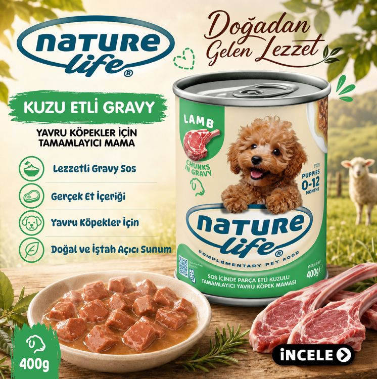 Naturelife Kuzulu Sos İçinde Parça Etli Yavru Köpek Konservesi 400 Gr