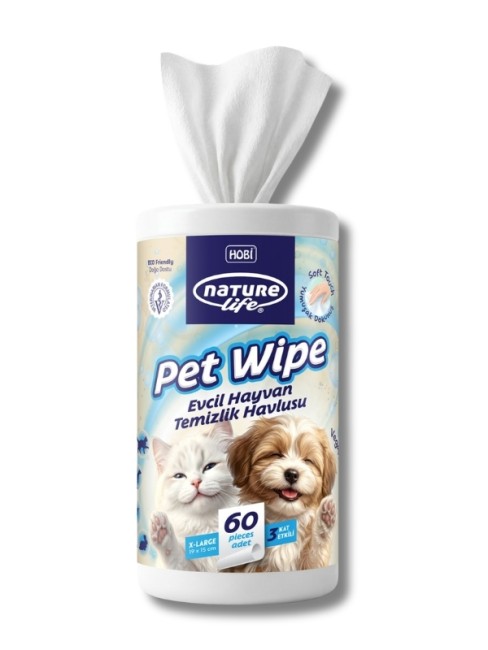 NatureLife - Naturelife Pet Wipe Evcil Hayvan Temizlik Havlusu 60 Adet (XL)