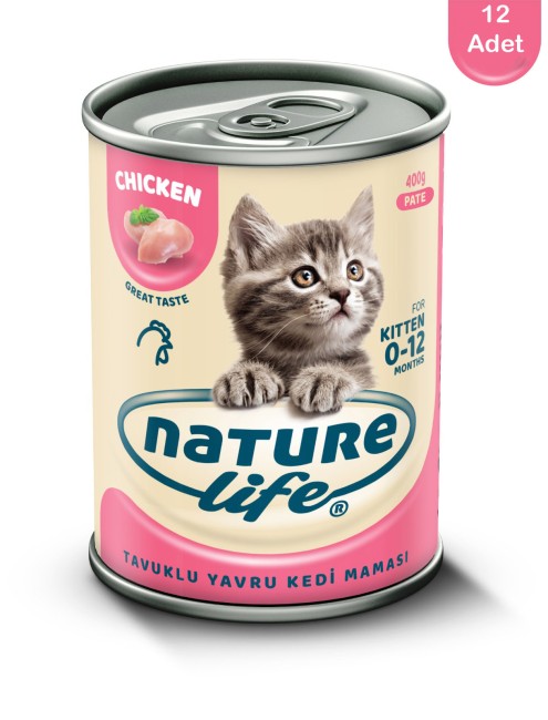 NatureLife - Naturelife Kitten Tavuklu Ezme Yavru Kedi Konservesi 400gr x 12 Adet