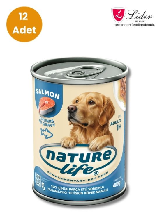 Naturelife Somonlu Sos İçinde Parça Etli Yetişkin Köpek Konservesi 400 Gr x 12 Adet