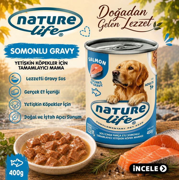 Naturelife Somonlu Sos İçinde Parça Etli Yetişkin Köpek Konservesi 400 Gr