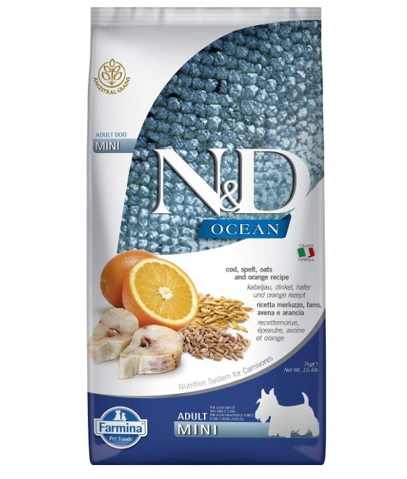 ND Mini Tahıllı Morina Balıklı Ve Portakallı Köpek Maması 7 Kg ND Mini Tahıllı Morina Balıklı Ve Portakallı Köpek Maması 7 Kg