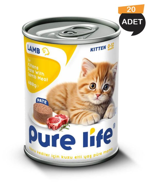 Pure Life Kuzu Etli Pate Yavru Kedi Maması 400gr x 20 Adet