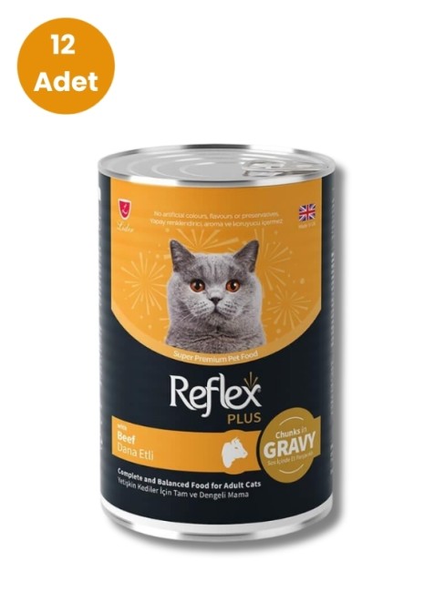 Reflex Plus - Reflex Plus Dana Et Parçacıklı Kedi Konservesi 400 gr (12 Adet)