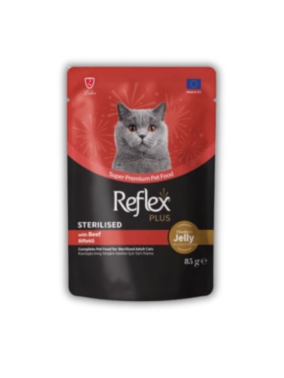 Reflex Plus Jöle İçinde Parça Biftekli Kısırlaştırılmış Kedi Pouch 85 Gr