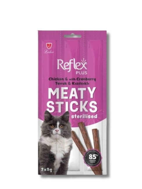 Reflex Plus - Reflex Plus Tavuk ve Kızılcıklı Kısırlaştırılmış Kedi Ödül Çubuğu 5 gr x 3 Adet