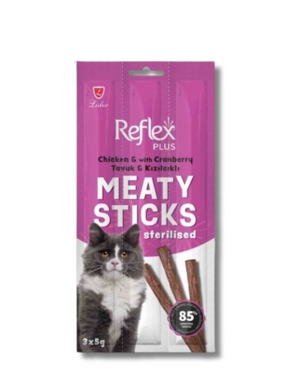 Reflex Plus Tavuk ve Kızılcıklı Kısırlaştırılmış Kedi Ödül Çubuğu 5 gr x 3 Adet