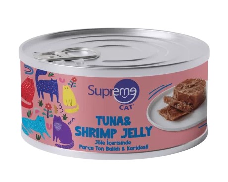 Supreme - Supreme Cat Jöleli Parça Etli Ton Balık Ve Karidesli Kedi Konservesi 85 Gr X 24 Adet