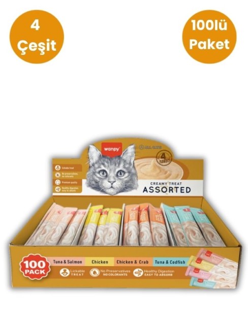 Wanpy - Wanpy 4 Çeşit Karışık Krema Kedi Ödülü 100 x 14 Gr
