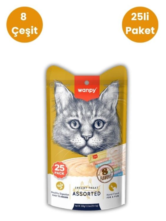 Wanpy 8 Çeşit Karışık Krema Kedi Ödülü 25 x 14 Gr