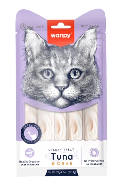 Wanpy Ton Balıklı Ve Yengeçli Likit Sıvı Kedi Ödülü 14 Gr 5 Li X 12 Adet