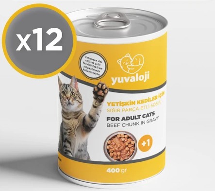 Yuvaloji Sığır Etli Yetişkin Kedi Konserve 400 Gr X 12 Adet