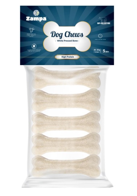 Zampa - Zampa Beyaz Press Kemik Köpek Ödülü 20-25 Gr 5 Li (Dc4393)