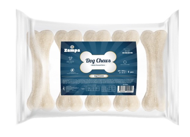 Zampa - Zampa Beyaz Press Kemik Köpek Ödülü 260-270 Gr 5 Li (Dc4522)