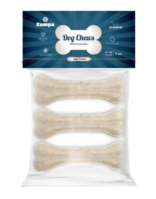 Zampa - Zampa Beyaz Press Kemik Köpek Ödülü 50-55 Gr 3 Lü (Dc4454)