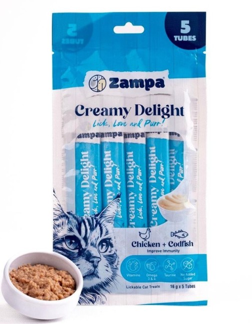 Zampa - Zampa Creamy Delight Tavuklu Morina Balıklı Krema Kedi Ödülü 16 Gr 5 Li (Zcd8207)
