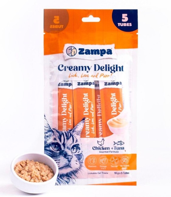 Zampa - Zampa Creamy Delight Tavuklu Ton Balıklı Krema Kedi Ödülü 16 Gr 5 Li (Zcd8153)