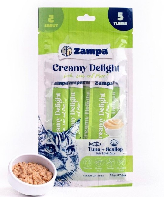 Zampa - Zampa Creamy Delight Ton Balıklı Deniz Taraklı Krema Kedi Ödülü 16 Gr 5 Li (Zcd8177)