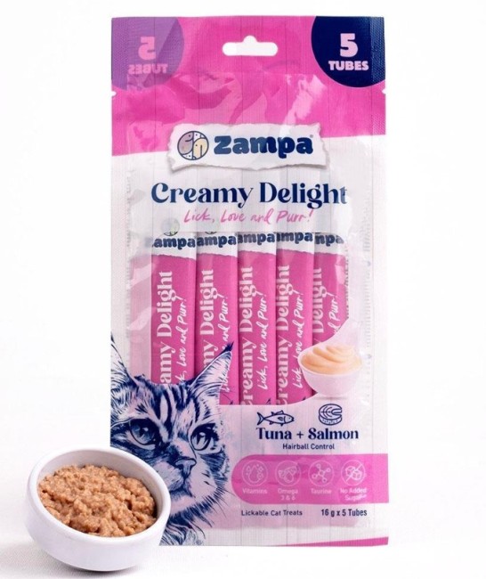 Zampa - Zampa Creamy Delight Ton Balıklı Somonlu Krema Kedi Ödülü 16 Gr 5 Li (Zcd8160)