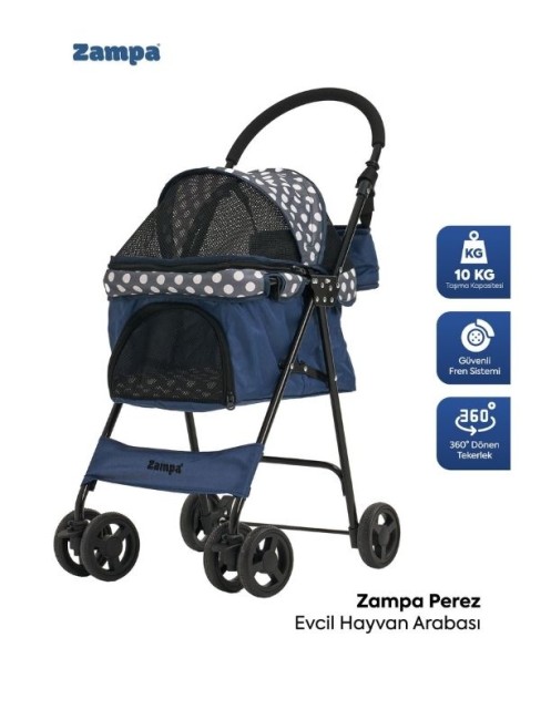 Zampa - Zampa Perez Kedi Köpek Arabası Lacivert BL07N 42x63x89 Cm