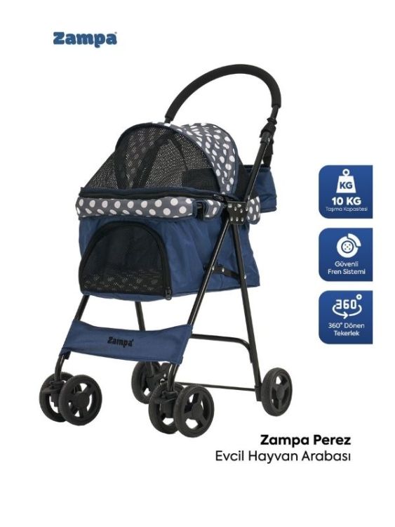 Zampa Perez Kedi Köpek Arabası Lacivert BL07N 42x63x89 Cm