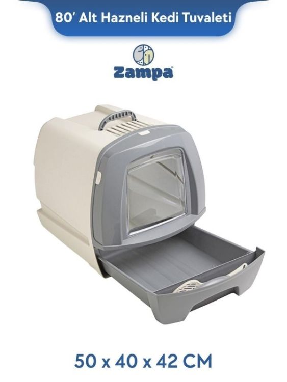 Zampa Plus 80' Alt Hazneli Kapalı Kedi Tuvaleti Küçük 50x40x42 cm (ZIT-2723)