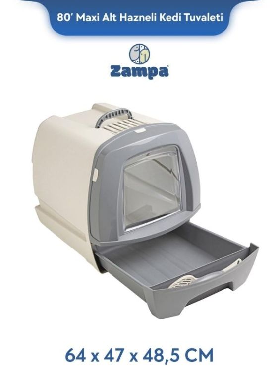 Zampa Plus 80' Maxi Alt Hazneli Kapalı Kedi Tuvaleti Büyük 64x47x48,5 cm (ZIT-2730)