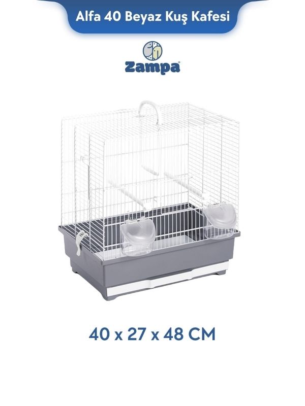 Zampa Plus Alfa 40 Beyaz Kuş Kafesi 40x27x48 Cm (Zıt-2761)
