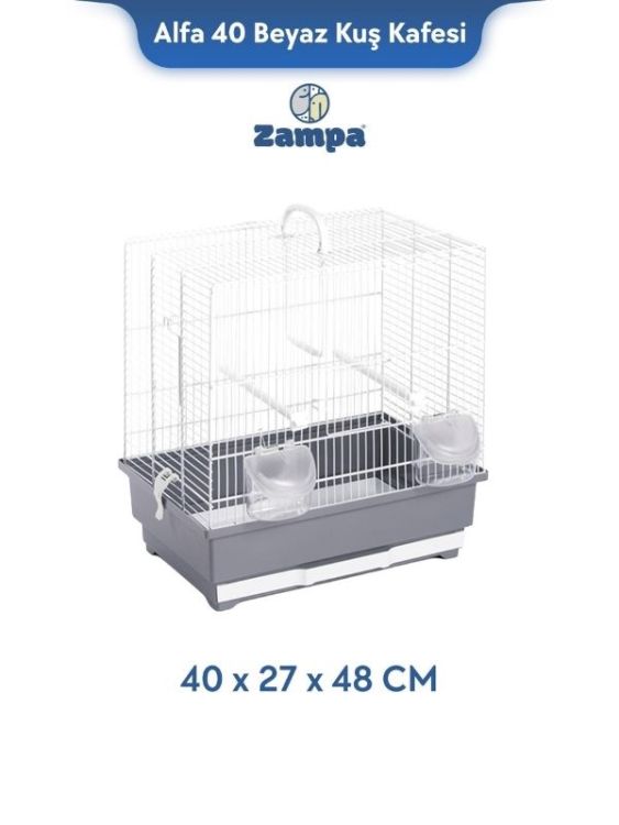 Zampa Plus Alfa 40 Beyaz Kuş Kafesi 40x27x48 Cm (Zıt-2761)