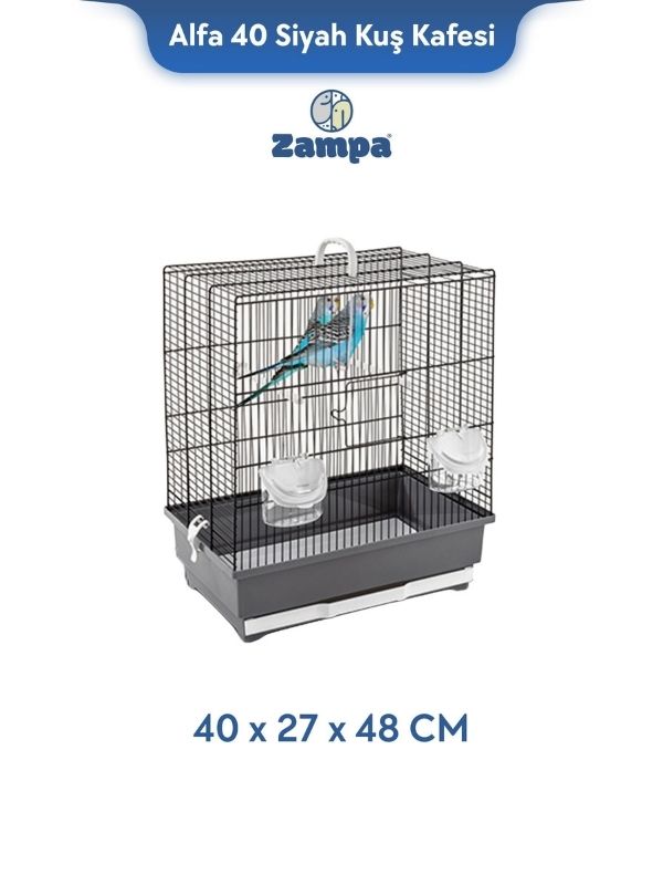 Zampa Plus Alfa 40 Siyah Kuş Kafesi 40x27x48 Cm (Zıt-2778)