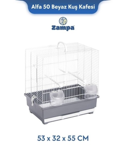Zampa - Zampa Plus Alfa 50 Beyaz Kuş Kafesi 53x32x55 Cm (Zıt-3119)