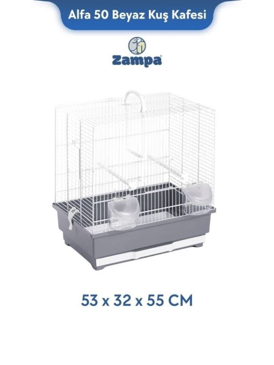 Zampa Plus Alfa 50 Beyaz Kuş Kafesi 53x32x55 Cm (Zıt-3119)
