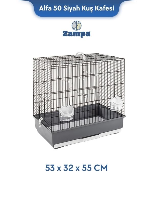 Zampa Plus Alfa 50 Siyah Kuş Kafesi 53x32x55 Cm (Zıt-3133)