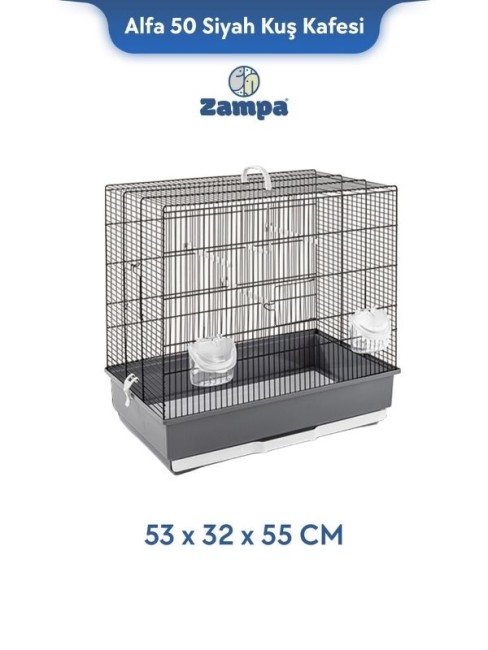 Zampa - Zampa Plus Alfa 50 Siyah Kuş Kafesi 53x32x55 Cm (Zıt-3133)