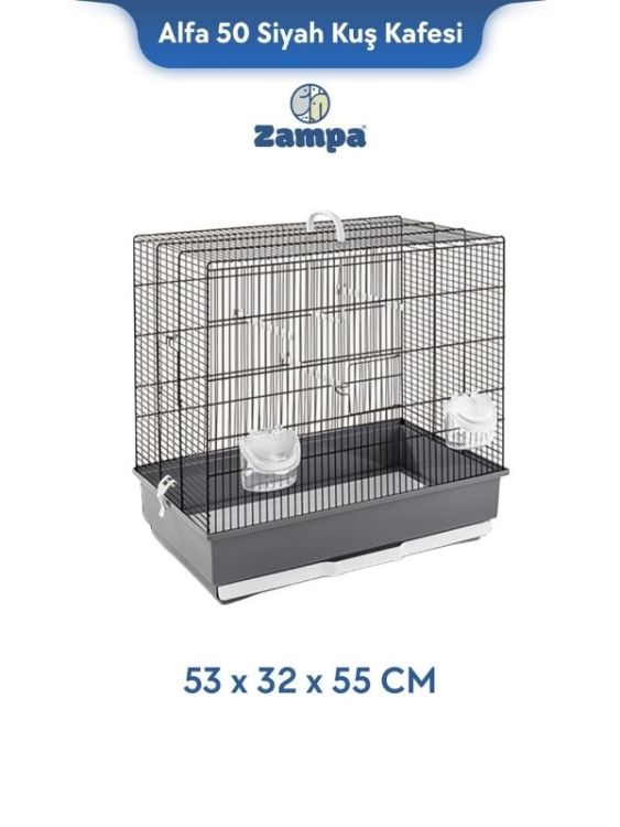 Zampa Plus Alfa 50 Siyah Kuş Kafesi 53x32x55 Cm (Zıt-3133)