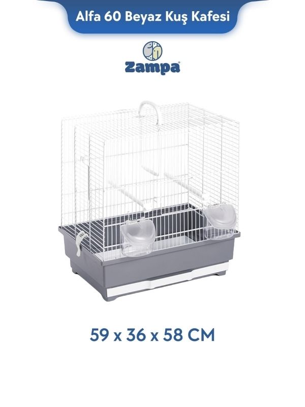 Zampa Plus Alfa 60 Beyaz Kuş Kafesi 59x36x58 Cm (Zıt-3126)