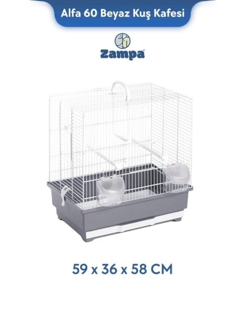 Zampa - Zampa Plus Alfa 60 Beyaz Kuş Kafesi 59x36x58 Cm (Zıt-3126)