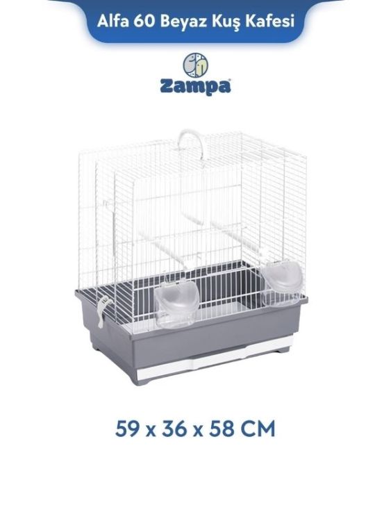 Zampa Plus Alfa 60 Beyaz Kuş Kafesi 59x36x58 Cm (Zıt-3126)