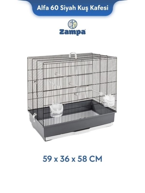 Zampa - Zampa Plus Alfa 60 Siyah Kuş Kafesi 59x36x58 Cm (Zıt-3140)