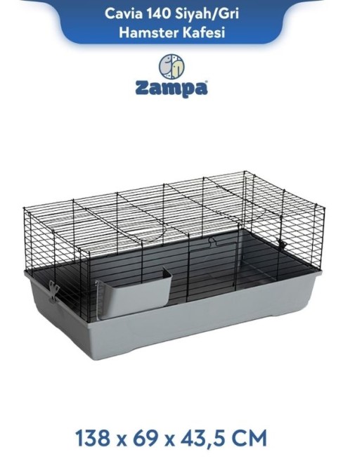 Zampa - Zampa Plus Cavia 140 Düz Tavşan Kafesi Siyah/Gri 138x69x43,5 cm(ZIT-3034)