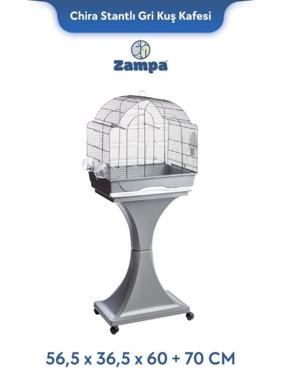 Zampa Plus Chiara Stantlı Kuş Kafesi Gri 56,5x36,5x60+70cm (ZIT-2839)