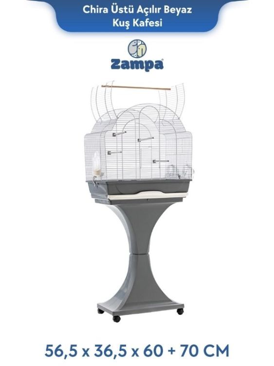 Zampa Plus Chiara Üstü Açılabilir Stantlı Kuş Kafesi Beyaz 56,5x36,5x60+70cm (ZIT-2846)