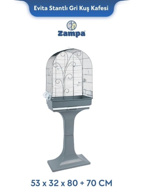 Zampa - Zampa Plus Evita Stantlı Kuş Kafesi Gri 53x32x80 +70 cm (ZIT-2808)